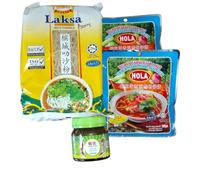 Penang Asam Laksa Bundle [Pack of 4 Items: Dried Laksa Noodles, Hola Asam Laksa Paste x 2 and Prawn Paste/Petis Udang/Haeh Kor]