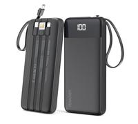 penaover Portable Charger 10000mAh Power Bank with Built-in Cable, 5 Output 2 Input Travel Essential External Battery Pack with LED Display Compatible with iPhone 16/15 Samsung S22 Android,etc