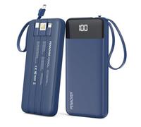 penaover Portable Charger 10000mAh Power Bank with Built-in Cable, 5 Output 2 Input Travel Essential External Battery Pack with LED Display Compatible with iPhone 16/15 Samsung S22 Android,etc