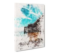 Penarth Pier Pavilion In Wales Abstract Watercolour Canvas Print | Gallery Wrapped 30mm Frame Wall Art | 30x20 inches | Ready to Hang | Abstract Architecture Picture | Living Room Lounge Office
