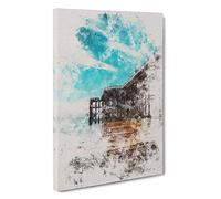 Penarth Pier Pavilion in Wales Abstract Watercolour Canvas Print | Gallery Wrapped 30mm Frame Wall Art | 30x20 inches | Ready to Hang | Abstract Architecture Picture | Living Room Lounge Office
