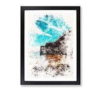 Penarth Pier Pavilion In Wales Abstract Watercolour Modern Framed Print | A2 Black Framed Wall Art | Ready to Hang | Abstract Historical Picture | Living Room Bedroom Lounge Office