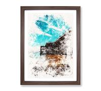 Penarth Pier Pavilion In Wales Abstract Watercolour Modern Framed Print | A2 Walnut Framed Wall Art | Ready to Hang | Abstract Historical Picture | Living Room Bedroom Lounge Office