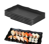 Penbinmall Rectangular Plate, Set of 4 Serving Plates, Porcelain, Appetizer Plates, Snack, Antipasti, Mezze Plates, Serving Plates, Black Small Dinner Plates for Dessert, Cake, Sushi, Salad, Antipasti