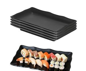 Penbinmall Rectangular Plate, Set of 4 Serving Plates, Porcelain, Appetizer Plates, Snack, Antipasti, Mezze Plates, Serving Plates, Black Small Dinner Plates for Dessert, Cake, Sushi, Salad, Antipasti