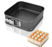 Penbinmall Springform Cake Tin Square 26 cm, Cake Mould with Non-Stick Coating, Cake Mould with Flat Base, Small Cake Baking Moulds with Flat Base for Cake Baking, Carbon Steel, Black