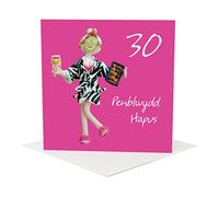 Penblwydd hapus, 30th female Welsh language age birthday card by Erica Sturla. Card is 15cm square and blank inside