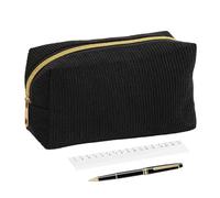 Pencase Girls Corduroy Pencil Bag with Large Capacity with Make-Up Storage Stationery Cosmetic Bag Multipurpose Bag School Life Lessons Office Work Study Travel Comfortable, black, see