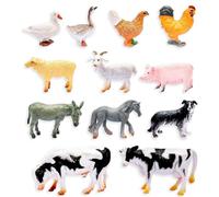 Pence & Moon Collective Farm Animals Figures Toys Set, 12 Pieces, 3-6 cm Mini Plastic Animals Figurines, Farmyard Educational Playset Bath Toys