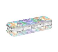 Pencil and Marker Organizer Colorful Peacock Feathers Clear Crayon Box Marker Pen Organizer for Office 8.3"L x 3"W x 1.9"H
