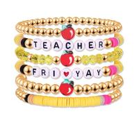 Pencil Back to School Teacher Gift Bracelets -Teacher Apple FRIYAY Stackable Bracelet Set Teachers Appreciation Gifts for End of Year, M, alloy, no gemstone