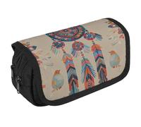 Pencil Bag Colorful Retro Tribe Dream Catcher Pencil Pouch Large Capacity Pen Box Double Zipper Storage Bag 2 Compartments Portable Multifunctional Bag Desk Organizer Pen Case