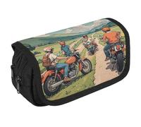 Pencil Bag Friend Riding A Motorcycle Pencil Pouch Large Capacity Pen Box Double Zipper Storage Bag 2 Compartments Portable Multifunctional Bag Desk Organizer Pen Case