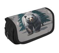 Pencil Bag Grey Bear Pine Tree Silhouette Pattern Pencil Pouch Large Capacity Pen Box Double Zipper Storage Bag 2 Compartments Portable Multifunctional Bag Desk Organizer Pen Case