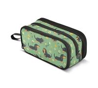 Pencil Bag Large Capacity Slim Pencil Case with Slot School Supplies For Teen Girls for Kids Office Cartoon Sweet Dachshund Dog Green