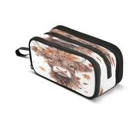 Pencil Bag Pencil Case Pen Holder Zipper Makeup Brush Cosmetic Pouch School Office Work Travel Highland Cow Fall Leaves