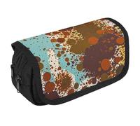 Pencil Bag Retro Abstract Messy Rust Color Pencil Pouch Large Capacity Pen Box Double Zipper Storage Bag 2 Compartments Portable Multifunctional Bag Desk Organizer Pen Case
