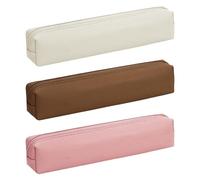 Pencil Bag, Small PU Leather Pencil Case with Zipper, 3pc Portable Pen Pouches, Make up Organizer, School Stationery Bag, Cosmetic Carrier Wallet Pouch for Brush, Lipstick, Eyebrow Pencils