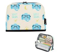 Pencil Bag Storage Cute Blue Cartoon Elephant Beige Zipper Pencil Case Large Pencils Pouch Teen Girls Pen Pouch Boy Travel Organizer Back to School Supplies