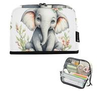 Pencil Bag Storage Cute Elephant Pastel Flowers Large Pencil Pouches Zipper Case Classroom Pen Bag Boys Marker Art Stationery Kids Back to School Supply