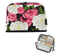 Pencil Bag Storage Pink White Peonies Floral Big Pencil Pouch Zipper Pencils Case Teen Girls Pen Pouch Boy Big Capacity College Preppy School Office Supplies