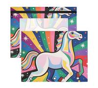 Pencil Bags 3-Holes Pen Holder Case for A4 Paper Letter 2 Pack Students Classroom Supplies Unicorns Dopamine Color