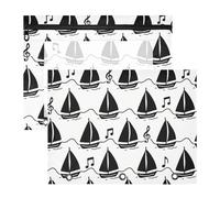 Pencil Bags 3-Holes Plastic File Folder for A4 Paper Letter 2 Pack Students Art Supplies Storage Black White Note Sailing Boat