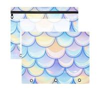 Pencil Bags 3-Holes Pocket Folders for A4 Paper Letter 2 Pack Students Storing School Students Teacher Supplies Rainbow Fish Scale Shimmering