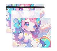 Pencil Bags Adorable Plastic File Folder for 3 Rings Binder 2 Pack Teacher Back to School Cute Chibi Unicorns