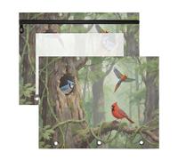 Pencil Bags Clear 3 Hole Pocket for 3 Rings Binder 2 Pack Students Classroom Supplies Colorful Parrot