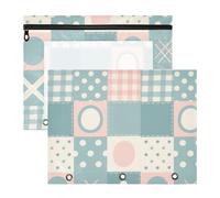 Pencil Bags Clear 3 Hole Pocket for A4 Paper Letter 2 Pack Teacher Art Supplies Storage Patchwork Pattern Flowers Pastel Peach