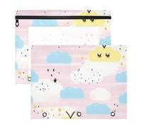 Pencil Bags Clear 3 Hole Pocket for A4 Paper Letter 2 Pack Teacher School Supplies Cartoon Cute Pastel Clouds