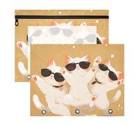 Pencil Bags Clear 3 Hole Punch for A4 Paper Letter 2 Pack Students Storing School Students Teacher Supplies Cute White Cats Cartoon