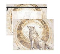 Pencil Bags Clear Storage Bag for 3 Rings Binder 2 Pack Students Art Supplies Storage Mechanical Cyber Style Wolf Music Notes Gold