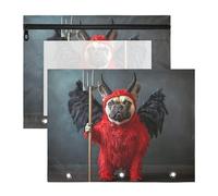Pencil Bags Clear Window 3 Rings Pocket for A4 Paper Letter 2 Pack Teacher Home Playful Mischievous Bulldog Demon