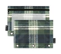 Pencil Bags Multi-Purpose 3 Ringing Pocket for 3 Ringing Binder 2 Pack Teacher College Supplies Dark Green Plaid Pattern