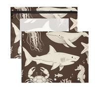 Pencil Bags Multi-Purpose 3 Rings Pocket for A4 Paper Letter 2 Pack Teacher Art Supplies Storage Under Ocean Black Orange Animal Shark Jellyfish
