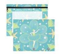 Pencil Bags Multi-Purpose Storage Bag for A4 Paper Letter 2 Pack Students Class Ocean Animal Starfish Fairy Chartreuse