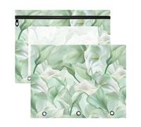 Pencil Bags Portable Pen Holder Case for A4 Paper Letter 2 Pack Students Office Calla Lily Flower Pastel Colors Mint Green