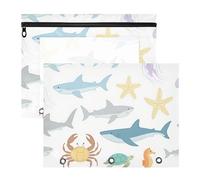 Pencil Bags Portable Plastic File Folder for 3 Rings Binder 2 Pack Teacher Classroom Supplies Under Ocean Animal Shark Crab Colorful White