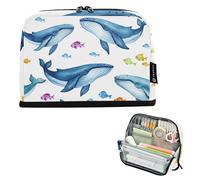 Pencil Bags Storage Blue Watercolor Whales White Pencil Pouches Zipper Pencils Case Cute Pen Marker Bag for Girls Floral Art College Preppy School Office Supplies