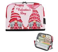 Pencil Bags Storage Red Gnomes Hearts Pink Big Pencil Case Zipper Pencils Pouch Cute Pen Marker Bag for Girls Floral Stationery Kids Back to School Supply