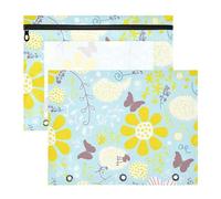 Pencil Bags Sturdy 3 Hole Pocket for A4 Paper Letter 2 Pack Teacher School Supplies Spring Flowers Light Color