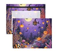 Pencil Bags Sturdy Storage Bag for A4 Paper Letter 2 Pack Students School Supplies Mystical Halloween Underwater Pumpkin Path