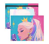 Pencil Bags Transparent Plastic Paper File Briefcase A4 Letter 2 Packs Student School Supplies Art Girl with Microphone