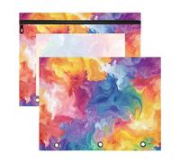 Pencil Bags with 3 Reinforced Grommets 3 Hole Pocket for A4 Paper Letter 2 Pack Teacher Art Supplies Storage Rainbow Color Tie-dye Pattern