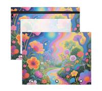 Pencil Bags with 3 Reinforced Grommets Plastic File Folder for A4 Paper Letter 2 Pack Teacher Class Dreamy Flowers Colorful Art
