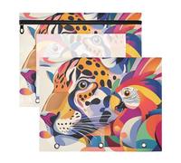 Pencil Bags with Zipper 3 Hole Pocket for A4 Paper Letter 2 Pack Teacher Class Tropical Colorful Leopard Parrot Pop Art Style