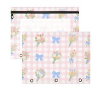 Pencil Bags With Zipper Plastic File Folder for 3 Rings Binder 2 Pack Teacher Back To School Blue Gingham Pattern