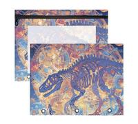 Pencil Box 3-Holes 3 Rings Pocket for A4 Paper Letter 2 Pack Students Class Mysterious Summons of A White Dinosaur Skeleton